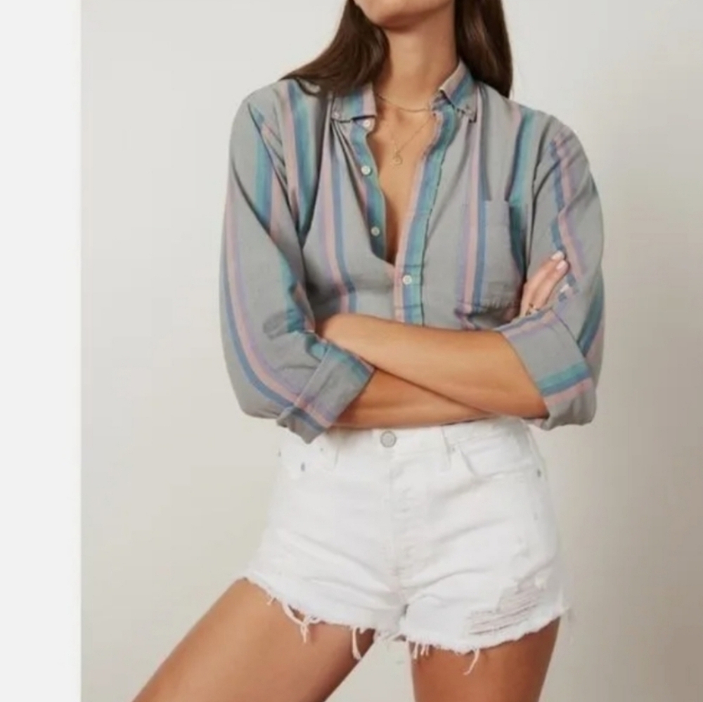 Boyish Cream Distressed High-Rise Jean Shorts